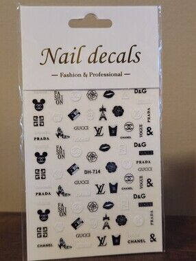 NAIL DECALS, WHITE/BLACK